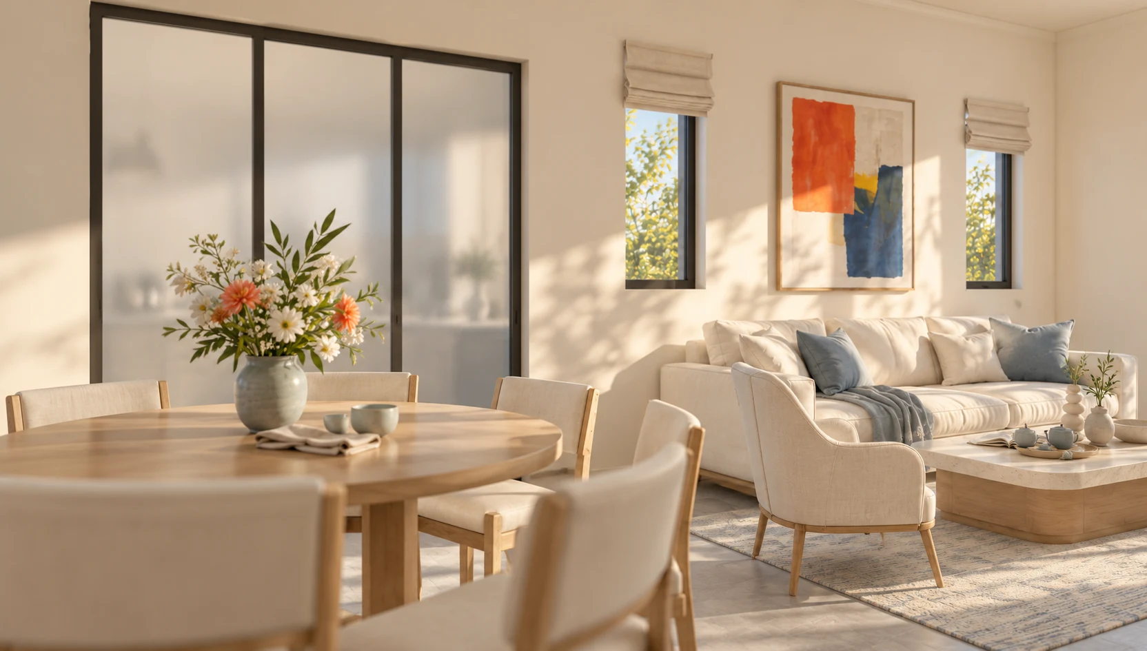 Light wood dining & living