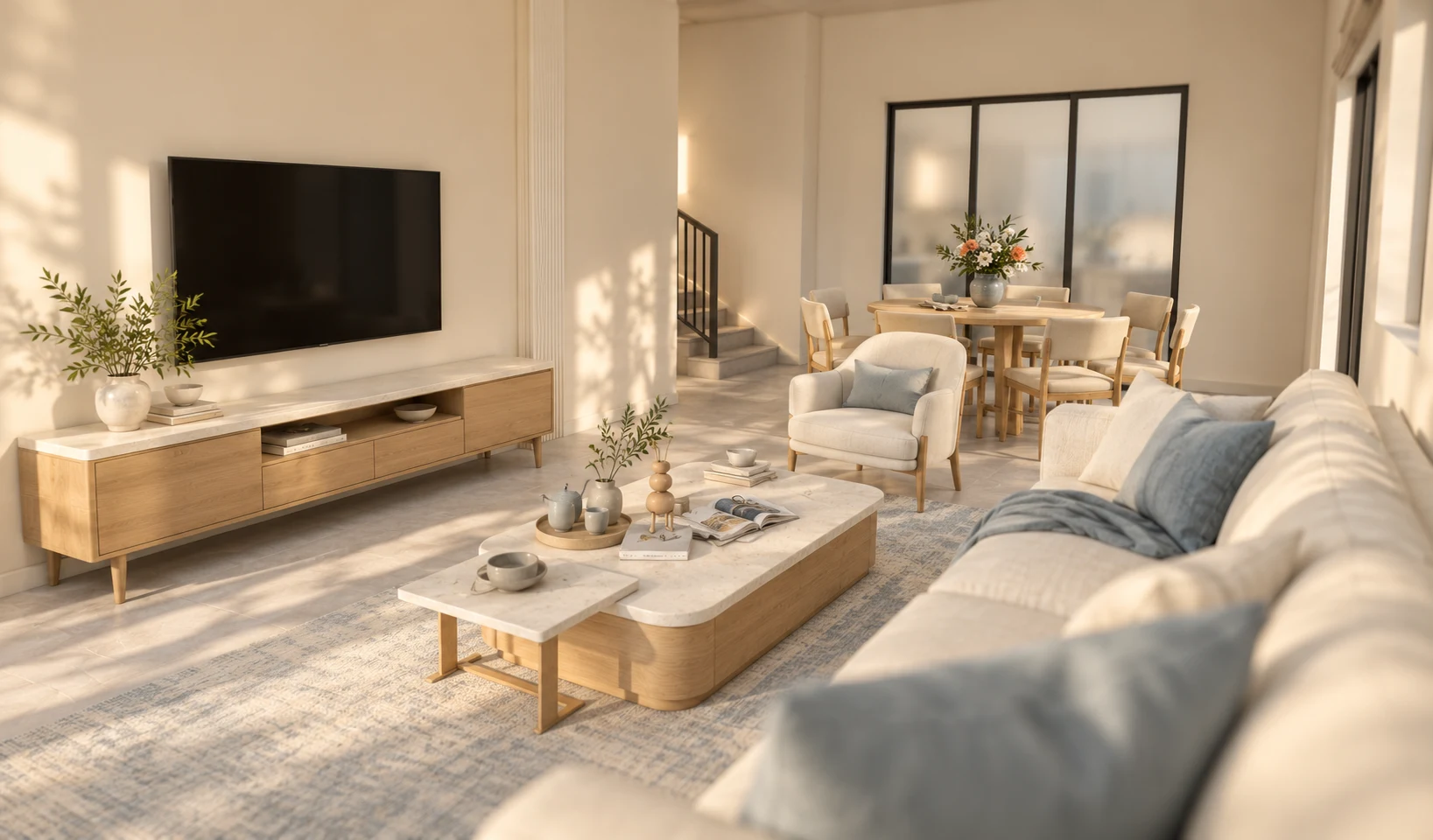 Living, dining & staircase