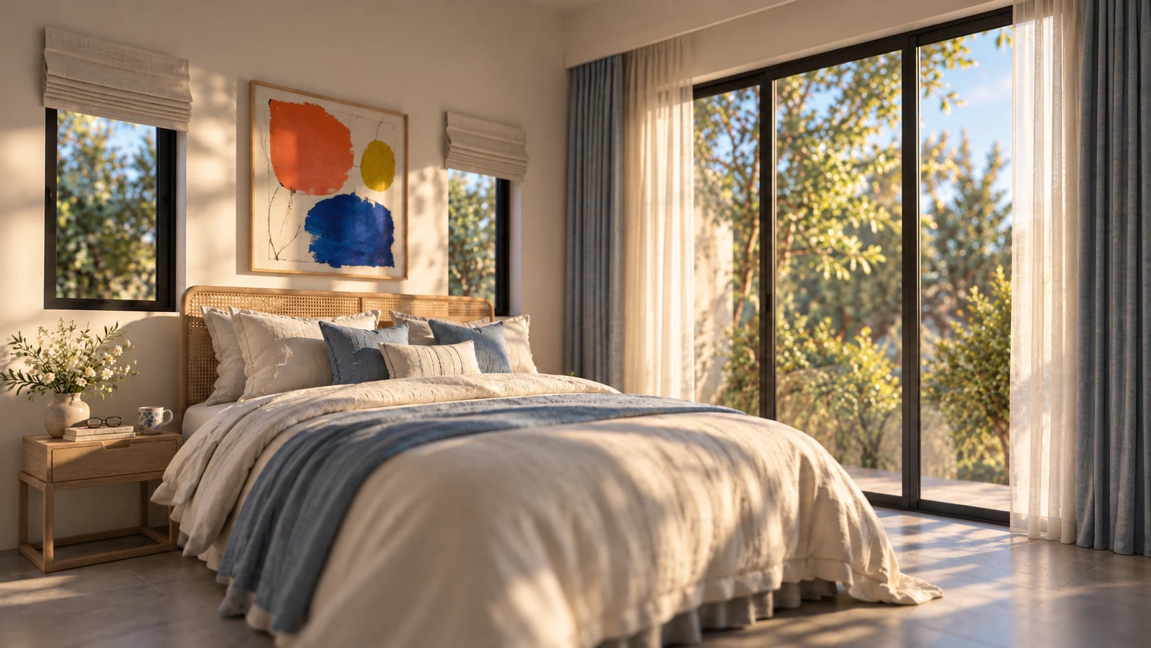 Bedroom & full-height windows