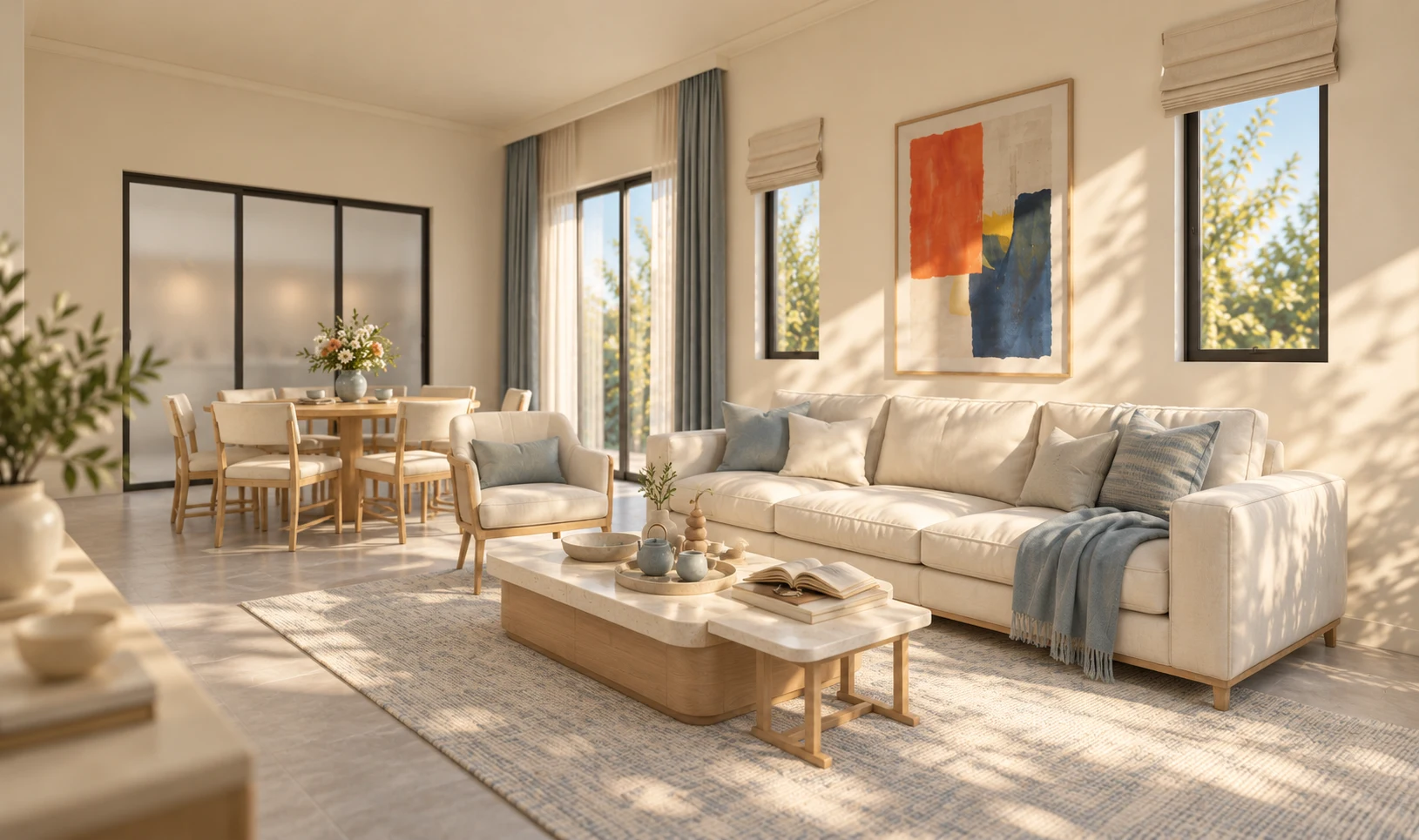Light wood living & dining